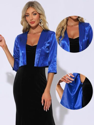 Allegra K Satin Cardigan for Women's Open Front Elegant Formal 3/4 Sleeve Bolero Shrug Jacket in Saudi Arabia