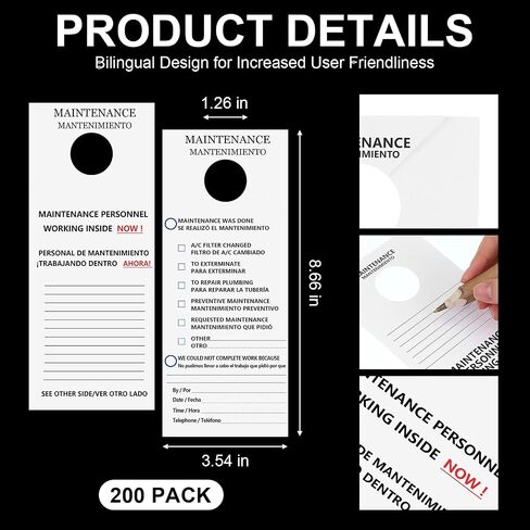 100 Pcs Maintenance Door Hanger Tags Bilingual Preventative Rentals Apartments for Door English and Spanish Bilingual Maintenance Tags for Property Management Rentals Apartments in Saudi Arabia