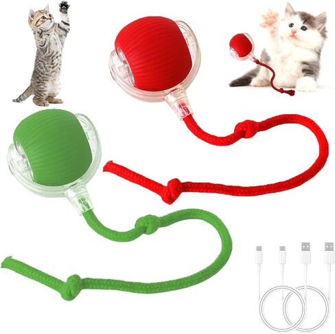 2pcs Interactive Rolling Dog Ball Interactive Dog Toys Electric Dog Ball Toy Rolling Dog Ball Cat Toys 360° Smart Automatic Rolling Ball Toy for Indoor Dogs/Cats(Green) in Saudi Arabia