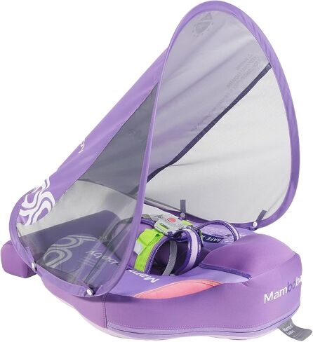 Mambobaby Baby Pool Float with Canopy & Tail Non-Inflatable Solid Baby Swim Float for Infants Toddlers 3-24 Months Upgrade Soft Waterproof Skin-Friendly Material Infant Swimming Float in Kuwait