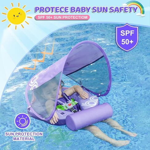 Mambobaby Baby Pool Float with Canopy & Tail Non-Inflatable Solid Baby Swim Float for Infants Toddlers 3-24 Months Upgrade Soft Waterproof Skin-Friendly Material Infant Swimming Float in Kuwait