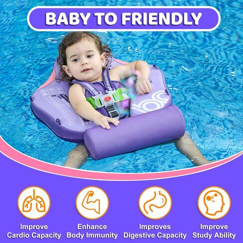 Mambobaby Baby Pool Float with Canopy & Tail Non-Inflatable Solid Baby Swim Float for Infants Toddlers 3-24 Months Upgrade Soft Waterproof Skin-Friendly Material Infant Swimming Float in Kuwait