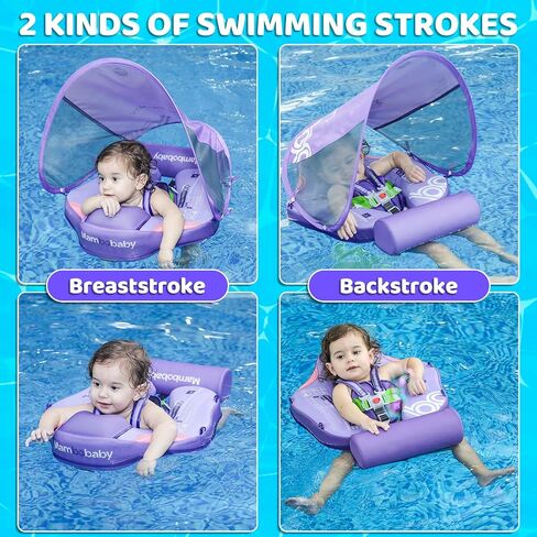 Mambobaby Baby Pool Float with Canopy & Tail Non-Inflatable Solid Baby Swim Float for Infants Toddlers 3-24 Months Upgrade Soft Waterproof Skin-Friendly Material Infant Swimming Float in Kuwait