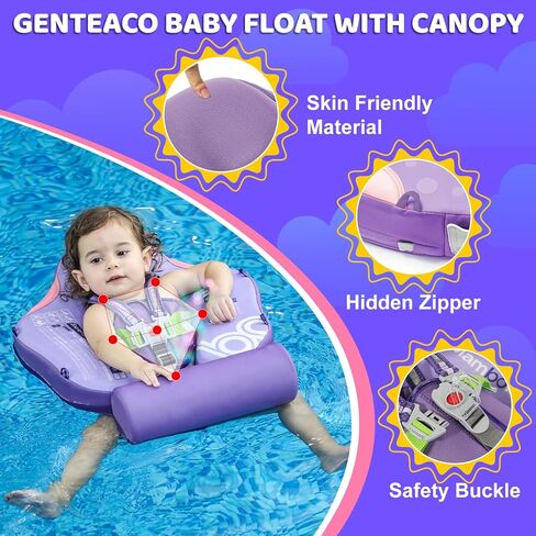 Mambobaby Baby Pool Float with Canopy & Tail Non-Inflatable Solid Baby Swim Float for Infants Toddlers 3-24 Months Upgrade Soft Waterproof Skin-Friendly Material Infant Swimming Float in Kuwait