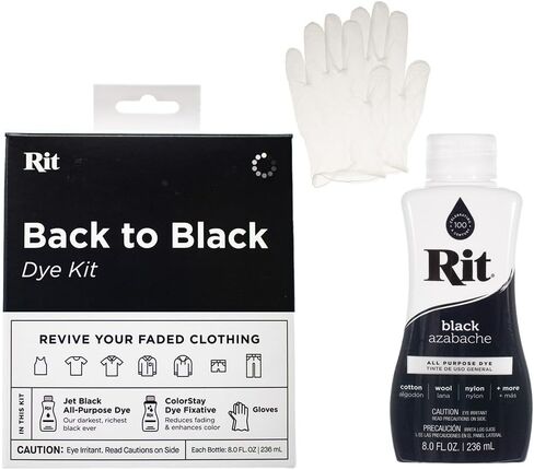 Craft County Rit Dye Back to Black Bundle - يشمل عودة قياسية إلى Black Kit + 8 أوقية. سائل صبغة الأسود والقفازات البلاستيكية الإضافية ، RIT-B2BKIT-BLK-GLVS- ~ CC_AR424 in Kuwait