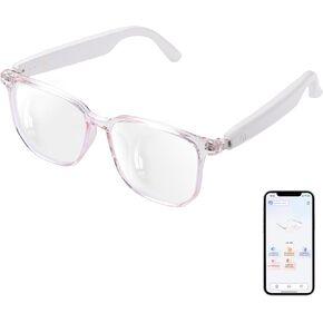 AI Smart Glasses with Real-Time Translation, Wireless Bluetooth 5.3, Smart Simultaneous Interpretation for 110+ Languages, Open-Ear Design,Clear Frame Blue Light Glasses for Woman Travel,Work