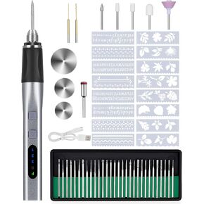 [Dual-Directional Rotation Pro] Electric Engraving Pen Cordless USB-C Rechargeable EngraverTool with 42 Bits, 16 Stencils,Portable DIY Rotary Engraver Machine for Jewelry Wood Glass (Silver)