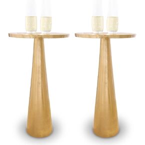 OBJET D'ART Small Round Gold End Tables, Set of 2, Tronc, 22'' Height, Vintage Metal Accent, Side, Pedestal, Coctail and Drink Tables for Living Room and Small Spaces