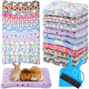 Tudomro 10 Pcs 15" x 11" Guinea Pig Bed Mat with Cleaning Dustpan Brush Small Animal Bedding Fleece Bunny Winter Sleeping Pad for Small Dogs Cats Rats Hedgehogs Ferrets Hamster Indoor