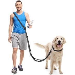 Hands Free Dog Leash, 8.8ft Multifunctional Crossbody Dog Long Belt, Adjustable Waist Belt for Running,Walking &,Hiking etc.(GreyGreen 5-8.8ft).