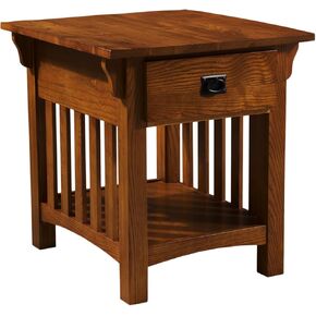 Leick Home 8207 Mission Discibled Table مع درج ، مصنوع من الخشب الصلب ، طاولة جانبية لغرفة المعيشة ، غرفة النوم ، الانتهاء من البلوط المتوسطة ، Russet