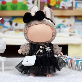 Labubu Cloths - 17 سم لابوبو دمية وردية القوس: راحة فخمة مليئة بقطن اللؤلؤ ، مصنوعة لحظات المنزل snuggly (دمية غير مشمولة)