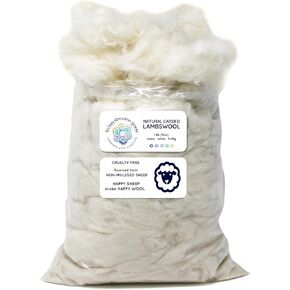 Lambswool Natural White Clean Fluffy Classic Fiber for Toy Stuffing & Filling, 1LB