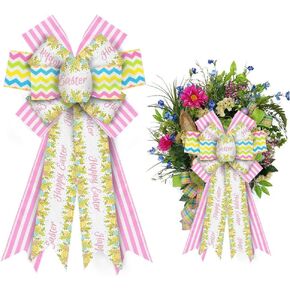 Hying Large Easter Bunny Bows for Wreath, Happy Easter Wreath Bows Orange Natural Burlap Bows Rabbit Dots Holiday Tree Topper Bows for Front Door Spring Easter Decorations Party Supplies in Kuwait