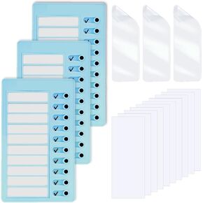 3 Pieces to Do List Checklist Boards, Plastic Memo Boards, Detachable Message Boards Checklist Slider, Schedule Planning Boards with 3 Acrylic Adhesive, 10 Cardstock(Blue)