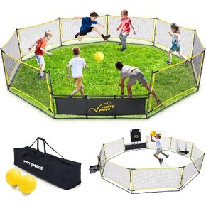 Gaga Ball Pit Portable: 15FT 3in1 Gaga Pit with Basketball Hoop and Soccer Goals - Play System for Kids 4 to 12 Years Old Indoor Outdoor for Backyard School Camp Activities