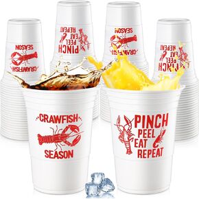 48 PCS Crawfish Boil Party Supplies Bulk 16 Oz Crawfish Cups Critice Clastic Cupable Cup Cup Boil Party Supplies Seafood Favors Gift (White)