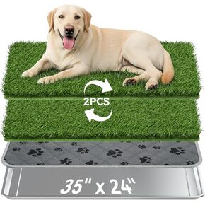 Stainless Steel Dog Grass Pad with Tray, 28'' x 20'' Dog Litter Box with 2pcs Reusable Artificial Grass Mats, Dog Grass Potty Tray with Washable Dog Pee Pad for Balcony Indoor Outdoor Use