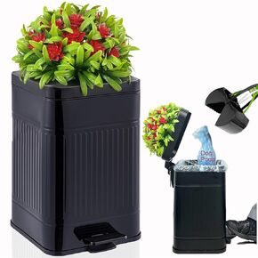 Yatmung Metal Small Trash Can with Lid Dog Poop Trash Can Outside 5L - Bathroom Garbage Can with Lid - Bedroom, Office Waste Bin, Stainless Steel - Outdoor Dog Waste Container with Pedal - Black