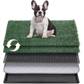 Dog Grass Pad with Tray, 30"x20" Large Grass Pad for Dogs Potty with 2pcs Artificial Grass, Indoor Dog Litter Box for Balcony Apartment, Realistic, Washable, Less Odor