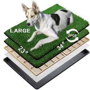 MEEXPAWS Dog Grass Pads for Dogs with Tray | Extra Large 45×34 in | 2× Dog Artificial Grass Pads Replacement| Rapid Drainage | 2 Training Pads | Indoor Dog Litter Box