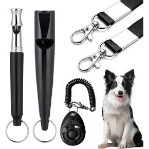 3 PCS Dog Whistles Set, Adjustable Recall Dog Training Whistle Silent Dog Whistle to Stop Barking with Lanyard,Dog Clicker(Black)