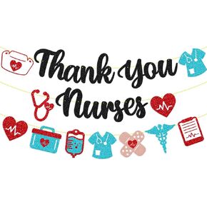 Thank You Nurses Banner Happy Nurses Week Nurses Party Decorations for Doctor Medical Nursing School Office Celebrate Nurse Appreciation Week Party Supplies (Black)