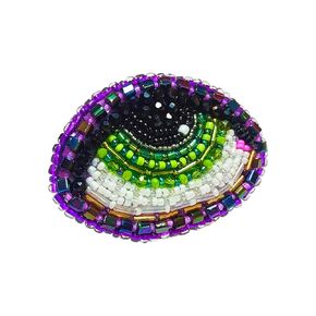 Evil eye brooch, Crystal Embroidered Pin, Jacket Accessories, Green Eye Hand Embroidered Pin.