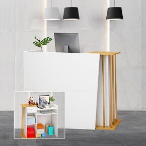 Reception Desk, Reception Counter with Drawers and Storage Shelves, 39 inch Retail Counter for Checkout with Cable Grommet, Sutiable for Salons, Beauty, Clothing Stores