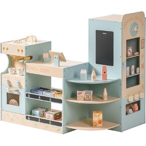 Robotime Wooden Playset للأطفال ، والتظاهر بالسوبر ماركت مع سجل نقدي وآلة البيع ، ومجموعة البقالة لطفلي وينبون الفتيات