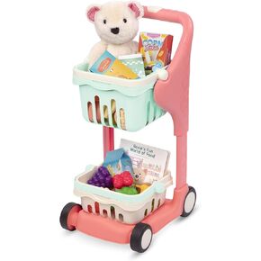 B. Play - عربة التسوق الموسيقية - 25 قطعة من طعام اللعب - كتاب تعليمي - Teddy Bear - 2 سنوات + - عربة متجر وتوهج - أفخم وكتاب
