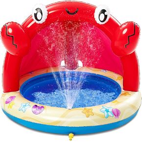 Sloosh Baby Pool Toddler Sprinkler, Crab Splash Pool with Canopy, Baby Wading Pool Inflatable Sprinkler for Learning, Children’s Water Pool Toys, Inflatable Kiddie Pool for Outdoor Summer Water