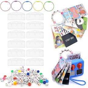 Xcivi 12pcs Card Carders لبطاقات Yoto ، مع حلقات مفاتيح 5pcs ، مع حبات DIY 150pcs ، حامل البطاقة المحمولة للأطفال لعبة Yoto Card ، للحصول