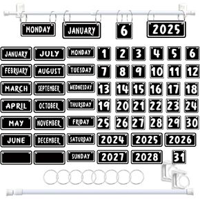 لوحة إعلانات التقويم الأبيض الأسود ، Joyfulmap 57pcs ، لوحة بيانات التقويم متعددة الألوان مع قضيب تقويم قابلة للتعديل ، لتوصيلات ديكور المنزل في المدرسة الابتدائية المنزلية.