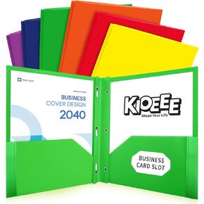 Folders with Pockets and Prongs,6 Pack Heavy Duty Plastic Pocket Folders with 3 Prongs and Business Card Slot,Fit Letter Size Paper,Assorted Color for Home,School and Office