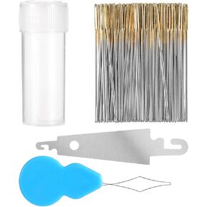 100pcs إبر غرزة Cross +2 إبرة threader اللون الذهبي عيون كبيرة عبر غرزة DIY التطريز يدوية إبر كبيرة العيون عبر غرزة DIY إبر يدوية يدوية في صندوق شفاف