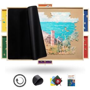 1500 قطعة ألغاز لوحة PORLO PRO ، 35 "× 26" مع أدراج ، حصيرة الغطاء المطاط ، 360 درجة سوزان سوزان ، والأدراج الملونة منفردة وصواني 4 ، طاولة الألغاز الخشبية ، هدايا عيد ميلاد للأم