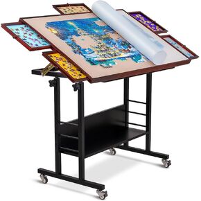 Becko US 1500 قطعة طاولة لغز الإمالة مع 5 أدراج وغطاء ، لوحة ألغاز قابلة للتعديل مع 5 زاوية الإمالة وضبط الارتفاع ، طاولات بانوراما محمولة للبالغين ، سهلة التحرك ، مقابل 1500 قطعة من الألغاز
