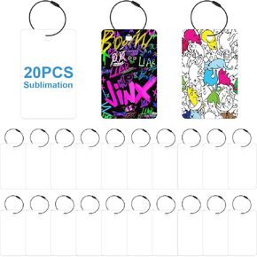20pcs Sublimation Luggage tag Blanks,Double Sides Sublimation Keychain Blanks Product Bagge,PET Luggage Tags with 20 Pack Wire Rings Blank ID Card Holder for Travel Suitcase Bags Label Tag
