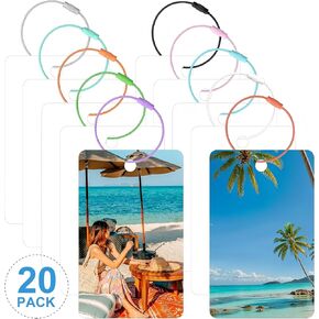 20 PCS تسامي ، فراغات حقائب ، علامات حقيبة سفر مع حلقات قفل قوس قزح الصلب ، علامة حقيبة الطباعة على الوجهين مع سلاسل مفاتيح ملونة ، حامل بطاقة الهوية الشخصية للسفر