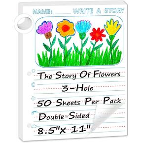 100 Pcs Storybook Paper Double-Sided Story Writing Paper Handwriting Practice Paper for Kids 3/4" Ruled Kindergarten Writing Paper with Line 8.5"x11" Smart Start Handwriting Paper for Preschool