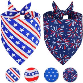 Doncida 4th of July Dog Bandanas 2 Pack ، 4 pattern Triangle American Flag Dick for Class and Extra كبيرة ، نسيج متين متميز للحيوانات الأليفة بالفتى والفتاة (XL)