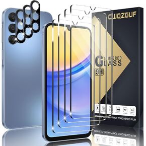 [4+3 Pack Galaxy A15 Screen Protector, 4 Pack Tempered Glass with 3 Pack Camera Lens Protector, High Clarity, Anti-Shatter, Bubble Free for Samsung A15 5G Screen Protector