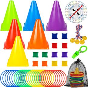 49 PCS مجموعة ألعاب الكرنفال في الهواء الطلق ، لعبة Beal Bag Ring This مع الدوار ، Twist Pose Game و Camping Scavenger Hunt for Kids Adults Family ، Lawn Yard Backyard Game Birthday Party Field Games