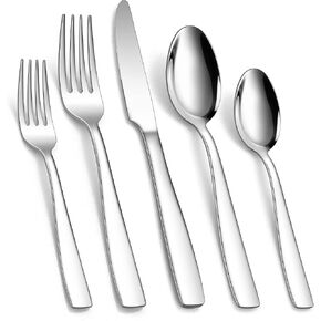 Haware 18/10 Fludware Stainless Steel ، خدمة مجموعة من الأدوات الفضية من 40 قطعة لمدة 8 ، مجموعة أدوات المائدة المائدة المائدة لمطعم المنزل ، تشمل سكين شوكة ملعقة ، أواني الأكل للمرآة ، غسالة الصحون آمنة