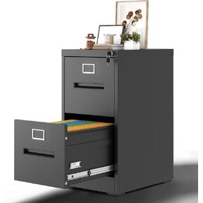 2 Drawer File Cabinet with Lock, Metal Vertical Filing Cabinets for Home Office, Steel Storage Cabinet for Hanging Legal/Letter Size Files, Assembly Required (Grey)