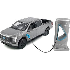 1:36 Scale 2022 F-150 EV Lightning Platinum Pickup Truck Model Toy Car Metal Diecast Toy Vehicle, Doors Open, Light Sound, Pull Back, Toys for Boys Kids Gifts, Men Collection, Home Office Décor, Gray
