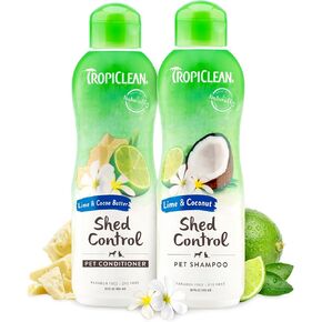 Tropiclean Deseshedding Dog Shampoo and Swayser Set ، حزمة الاستمالة للتخلص من السيطرة ، Guppy Safe ، Lime & Coconut Rescent ، صنع في الولايات المتحدة الأمريكية ، 20 أوقية.