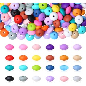 200Pcs Silicone Lentil Beads, Black and White 12mm Silicone Abacus Beads for Keychain Making Focal Beads Bulk for Necklace Bracelet Jewelry DIY Crafts Accessories Spacer Beads for Pens