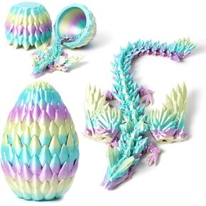 3D Printed Dragon with Wings and Egg, 2025 Easter Dragon Egg Set,12' Mystery Surprise Dragon Egg with Articulated Dragon Inside, Random Candy Colors, Easter Basket Holiday Decoration.